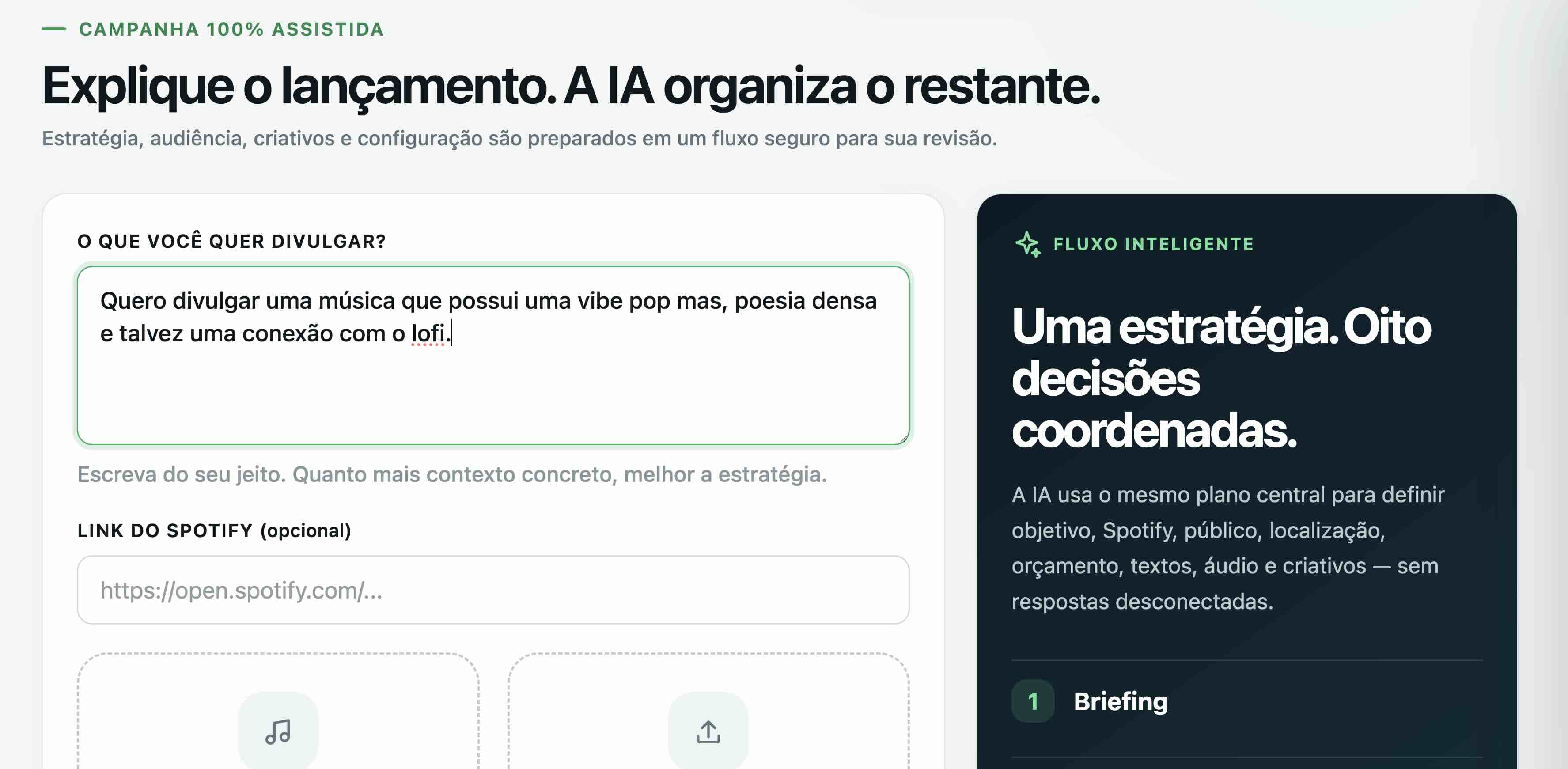 Painel oficial de criação de campanha 100% assistida com IA no Palco Ads