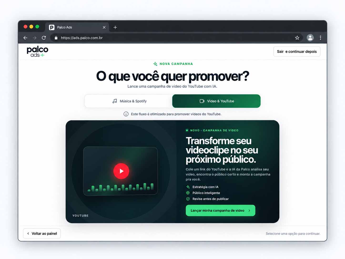 Palco Ads — Tela Real de Campanha YouTube